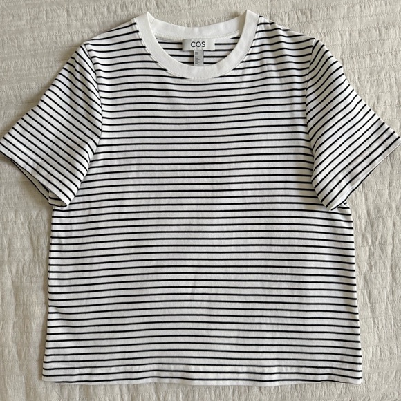 COS Tops - COS Heavyweight Organic Cotton Breton Stripe Women T-Shirt Size M White & Black